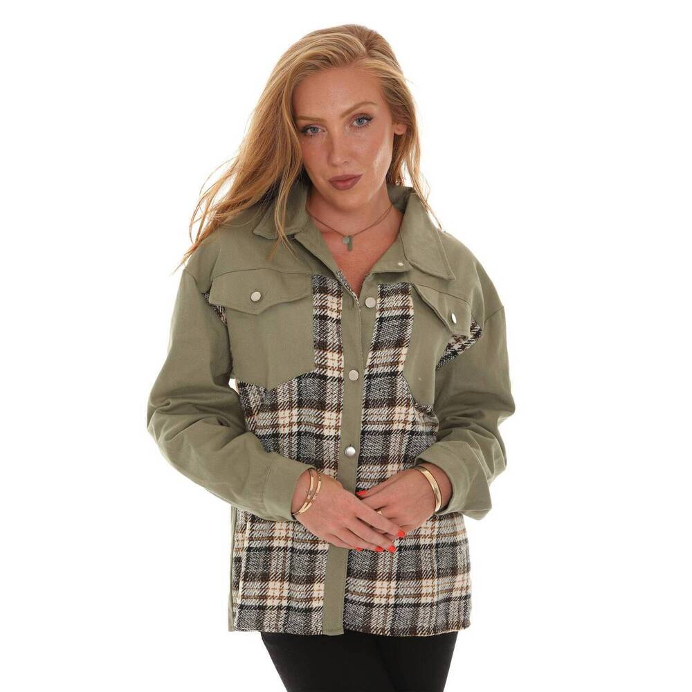 NEW UNISHE plaid splicing jacket in green